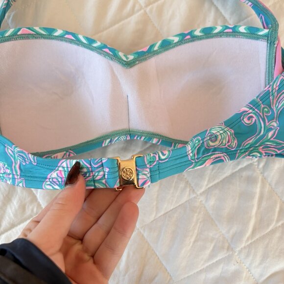 Lilly Pulitzer Womens Size 8 Roby Bikini Top WATER YA WAITING FOR Blue Pink Pool - Picture 6 of 8